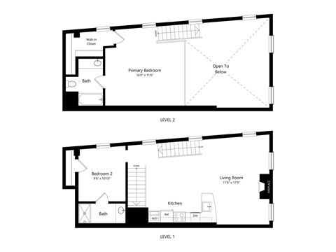 Floor plan for 2 beds, 2 baths, 1059 sqft